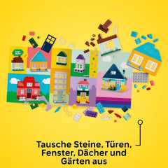 LEGO Classic Kreativhäuser, Bausteinset für Kinder, 850 Steine Bauspielzeug, Hausbauspielzeug mit Zubehör, Geschenk für Jungen und Mädchen ab 4 Jahren 11035 Bausets Beuche den LEGO-Store