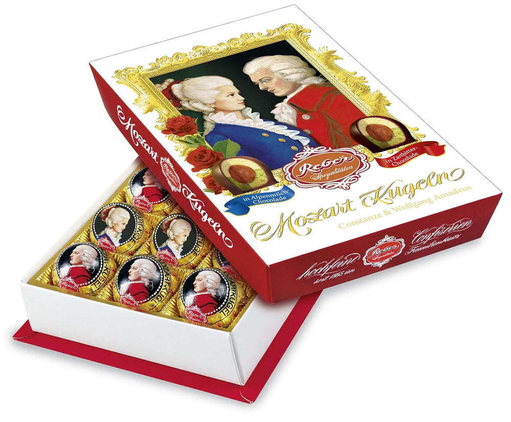 Reber Mozartkugeln mit Zartbitterschokolade, 6er Pack mit Marzipan und Nougat, vegan – 1 x 120 g
