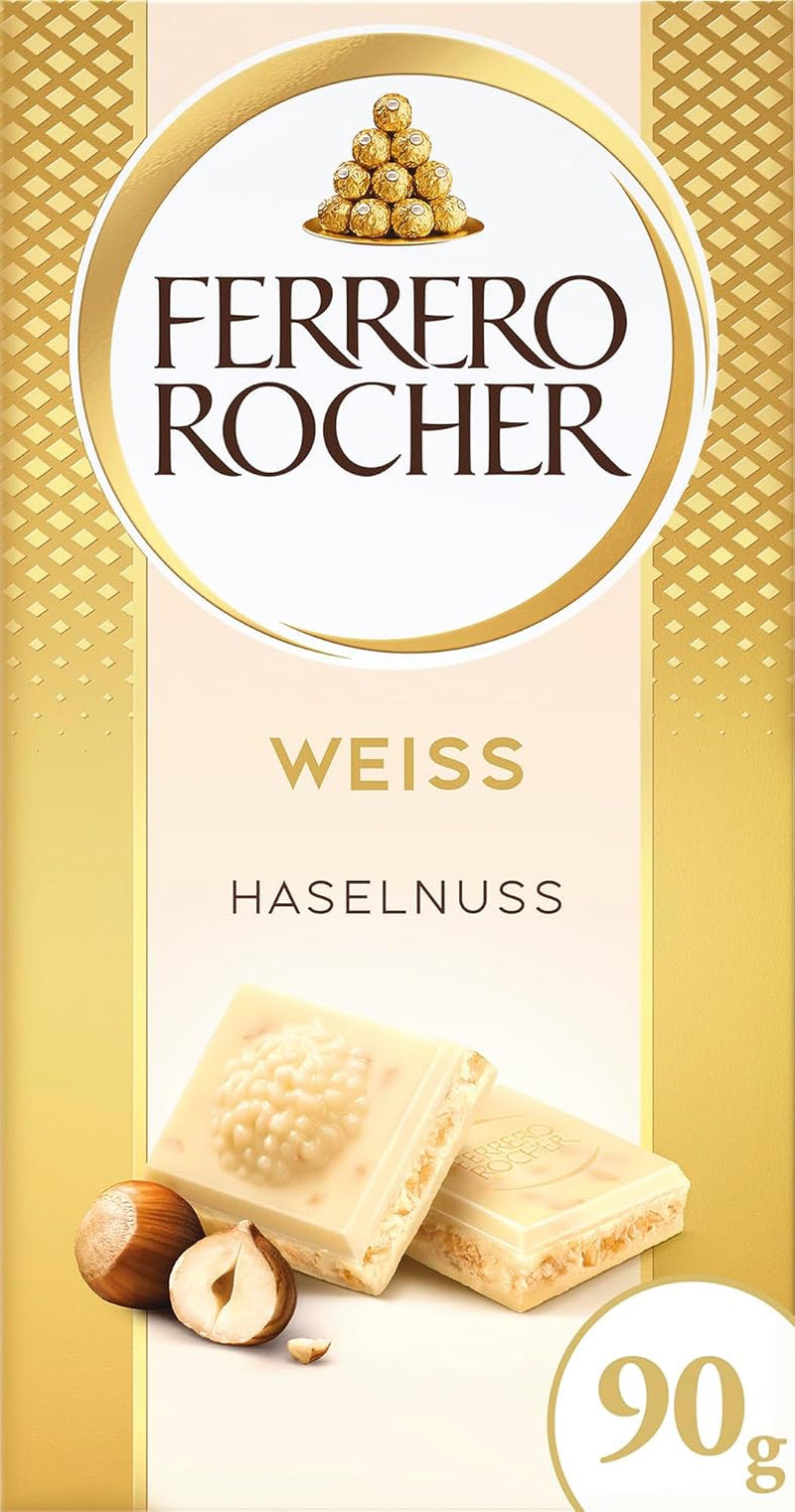 Ferrero Rocher Riegel – Weiße Schokolade mit Haselnuss – Valentinstagsgeschenk für Sie und Ihn – 1 Schokoriegel x 90 g