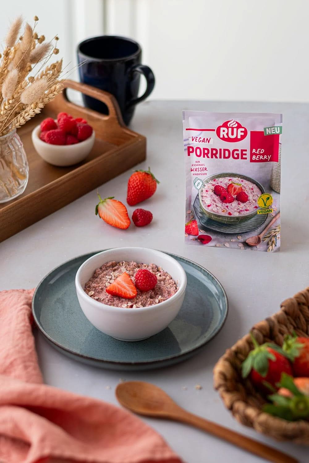 RUF Vegan Porridge Red Berry Oats, Porridge mit Erdbeeren und Himbeeren, 60 Gramm Cerealien Naty Shop