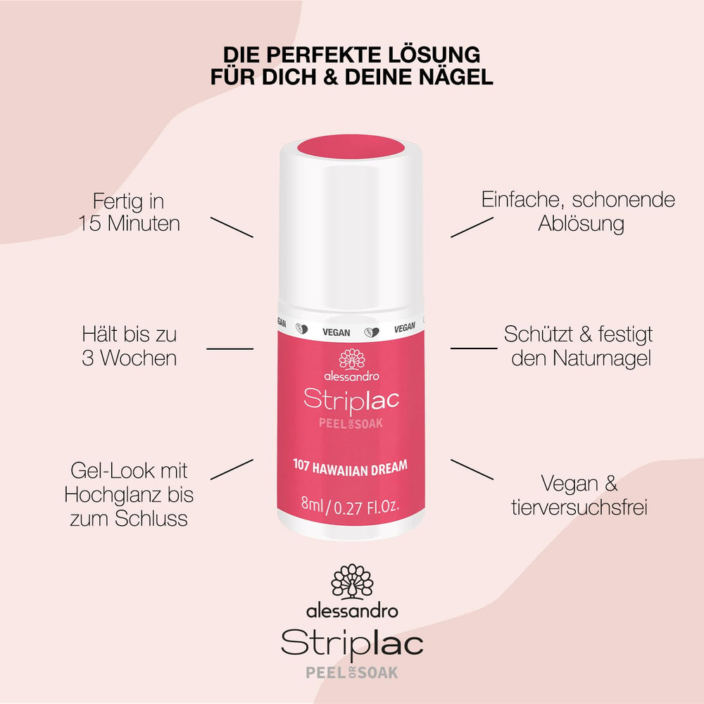 Alessandro Striplac Hawaiian Dream UV-Nagellack – Zart und langlebig – Einfache Entfernung dank Peel-Off-Entfernungstechnologie – Vegan und tierversuchsfrei – 8 ml