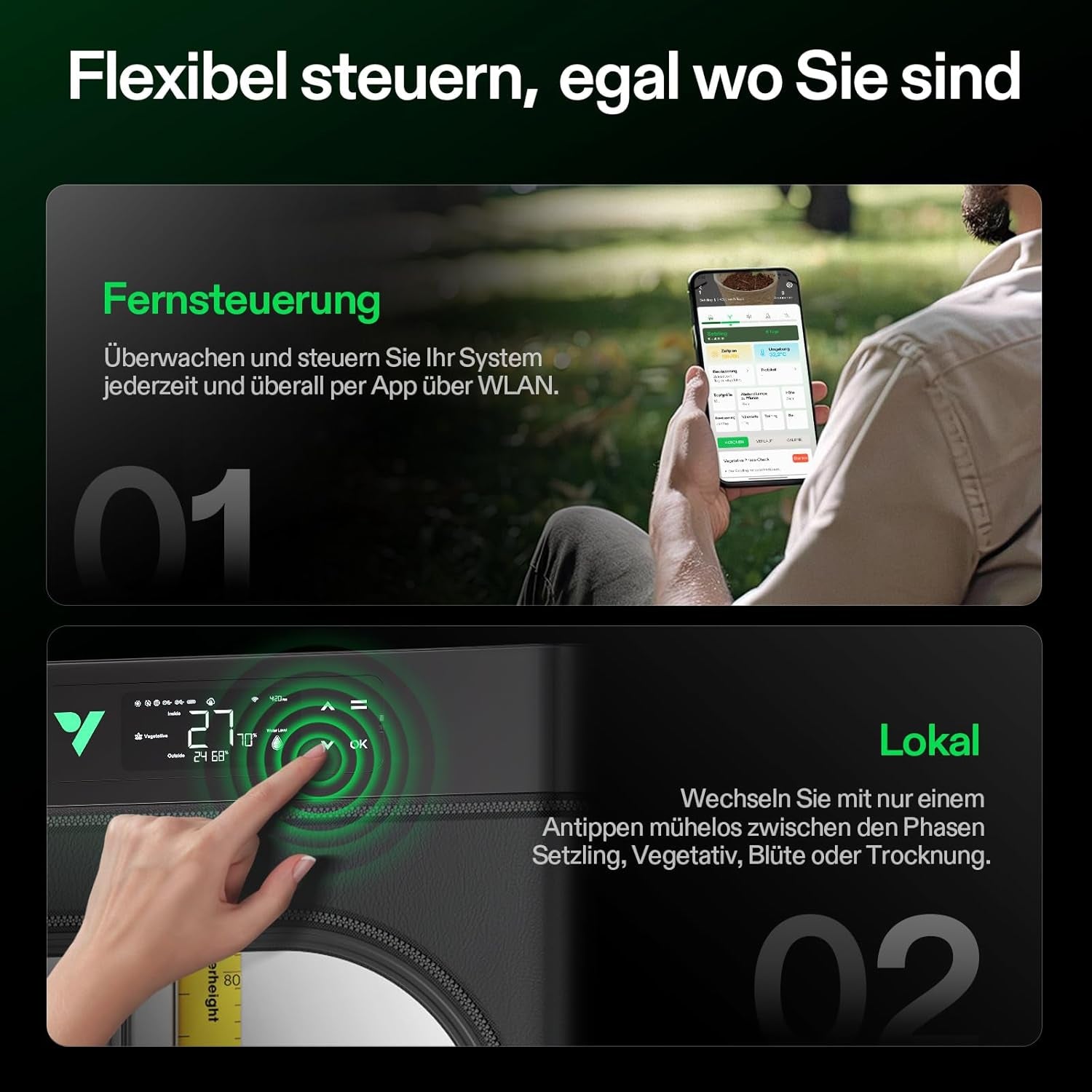 VGrow All-in-One Smart Grow Box, professionelles System mit Samsung LM301H EVO Grow Lampe, fortschrittliches Zirkulations- und Belüftungssystem, Bewässerung, Nährstoffversorgung für Hydrokulturen in Innenräumen