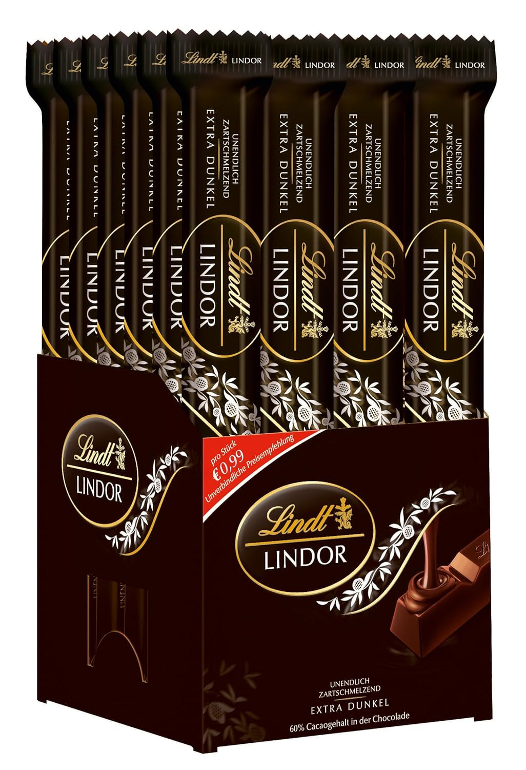 Lindt Chocolate Sticks Zartbitterschokolade LINDOR | 24 Schokoriegel x 37g | Mit einer zartschmelzenden Zartbitterschokoladenfüllung mit 60 % Kakao | Geschenk aus Schokolade | Geschenk aus Schokolade | Großpackung