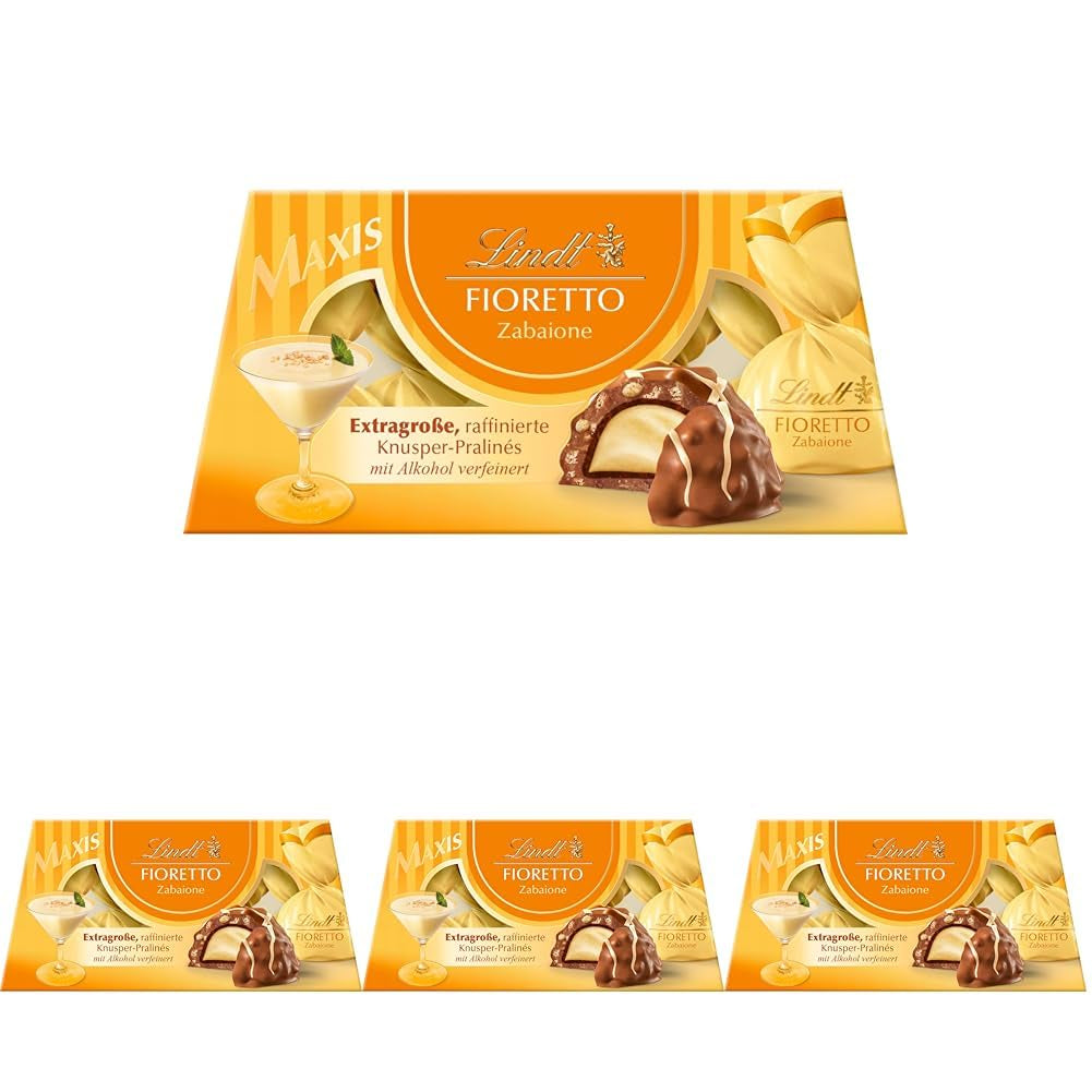 Lindt-Schokolade | FIORETTO Zabaione Geschenkset | 138g | 6 Pralinen aus Vollmilchschokolade mit Zabaione-Trüffelfüllung und knusprigem Topping, alkoholhaltig | Schokoladengeschenk