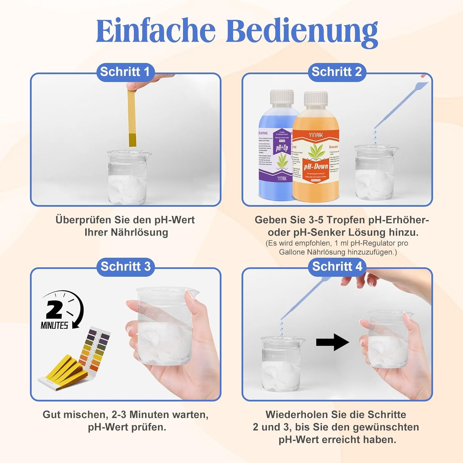 pH-Regulator für Hydrokultur, pH-Up- und pH-Down-Flüssigkeit, pH-Regulatorflüssigkeit zur Senkung oder Erhöhung des pH-Wertes, Premium-Puffer 250 ml, geeignet für alle Hydrokultursysteme (Erde und Wasser)