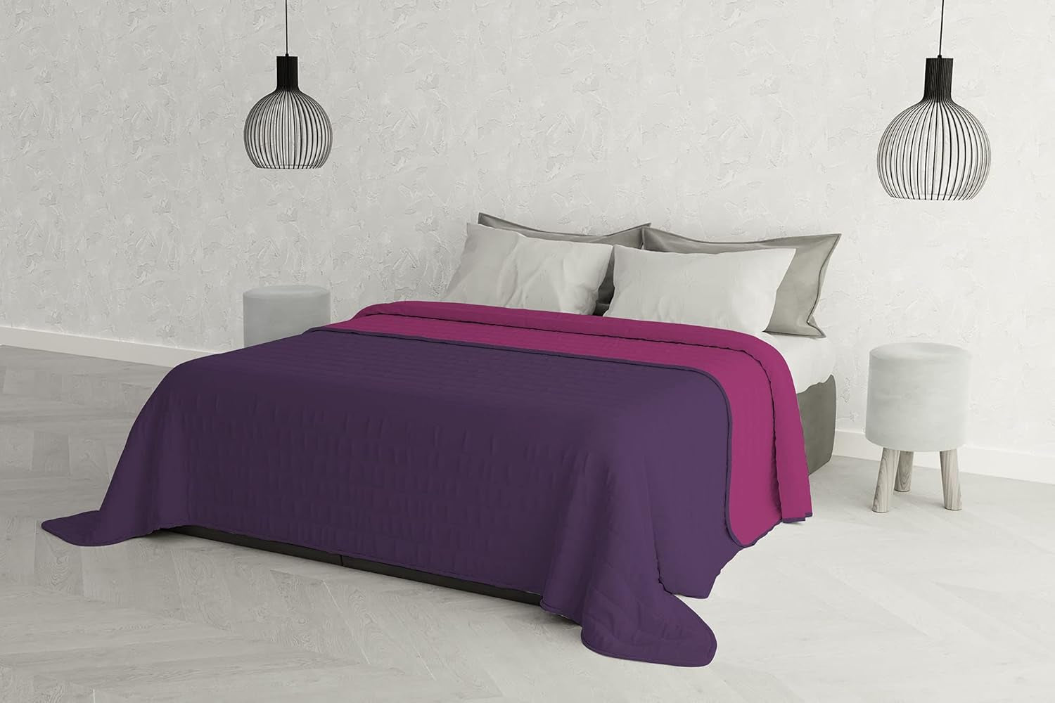 Italienische Bettwäsche Estivo Doppelbett, Mikrofaser, Kastanie/Grau, 260 x 270 cm Steppdecken und Steppdecken Naty Shop Viola/Fuchsia