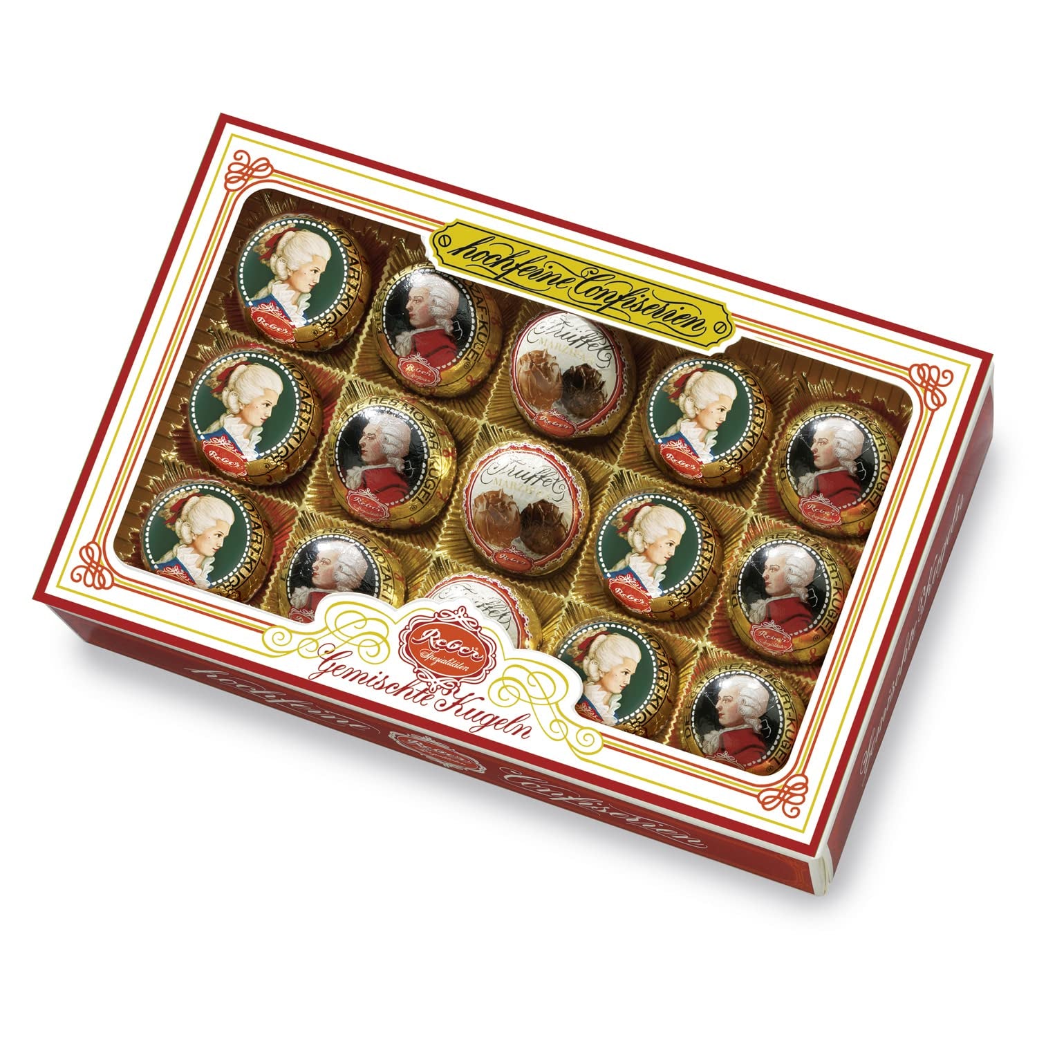 Reber Mozartkugeln mit Zartbitterschokolade, 6er Pack mit Marzipan und Nougat, vegan – 1 x 120 g