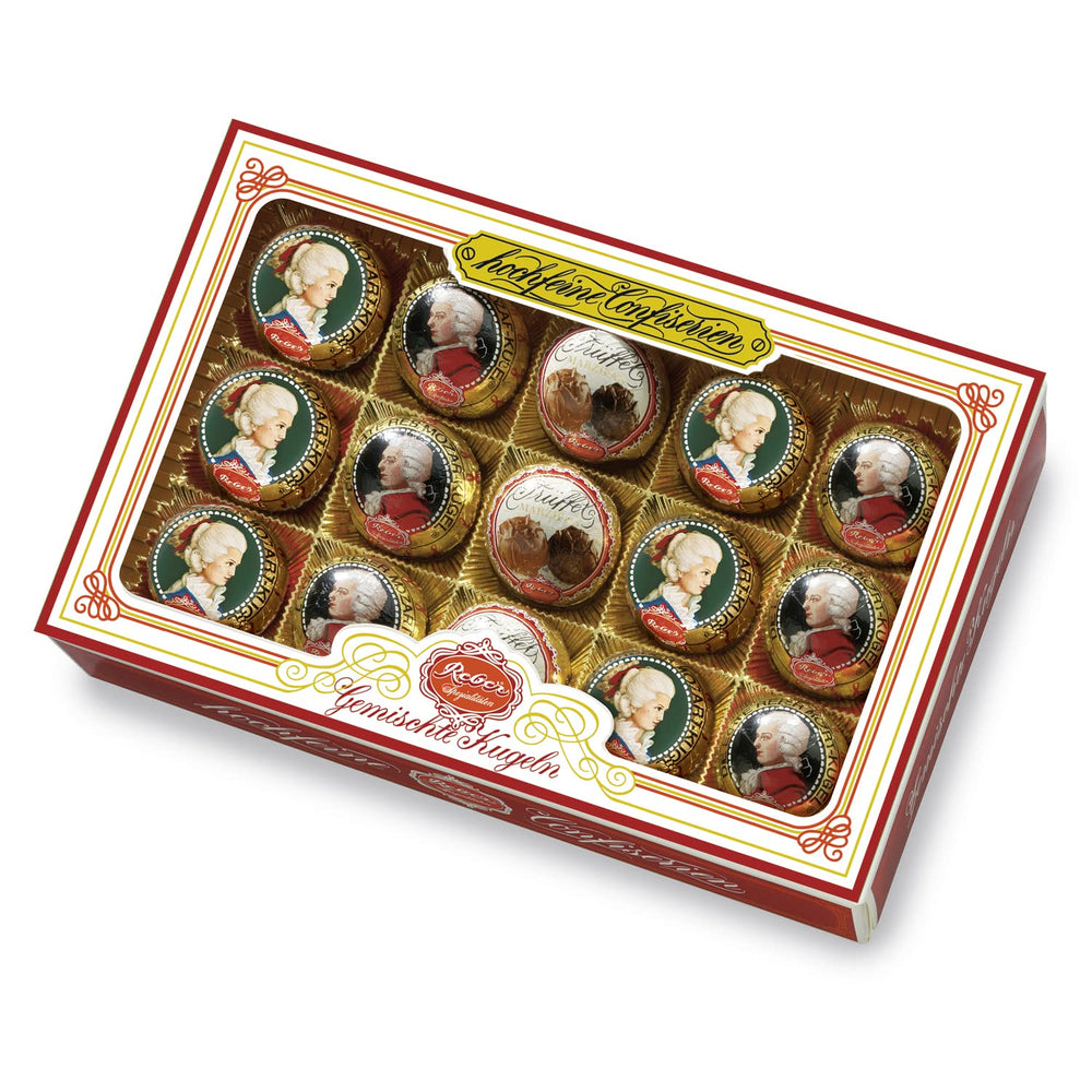 Reber Mozartkugeln mit Zartbitterschokolade, 6er Pack mit Marzipan und Nougat, vegan – 1 x 120 g