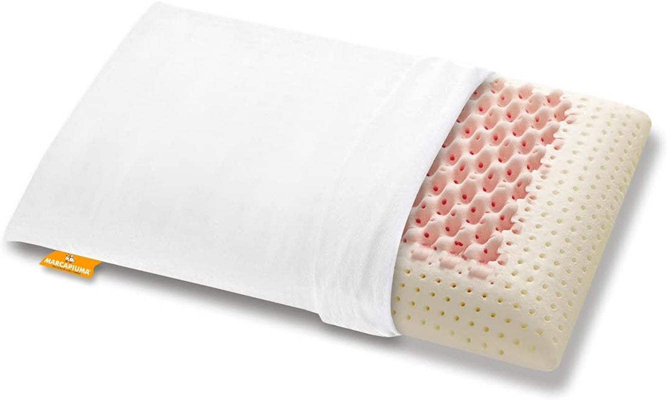 Marcapiuma - Pereche de perne de susținere a gâtului cu memorie - Miss & Mister - Parte ultra respirabilă - 100% acoperire din bumbac - Ortopedică - Pernă Visco Pillow Memory Foam - PRODUS MEDICAL - Fabricat în Italia Perne standard Naty Shop