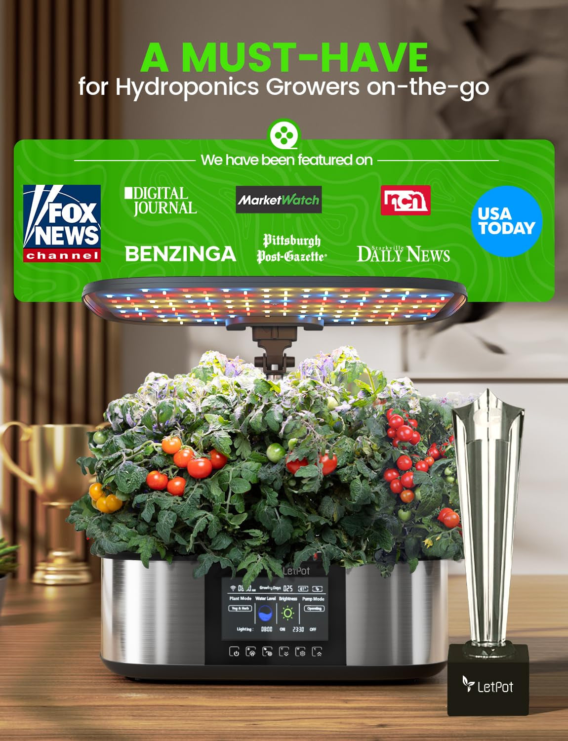 LPH-Max Hydroponic Grow System Kit, 21 Kapseln, App und WLAN, automatisch gesteuert, Smart Indoor Garden mit 36 ​​W LED-Licht, automatisches Tropfbewässerungsset, selbstverwaltete Pflege