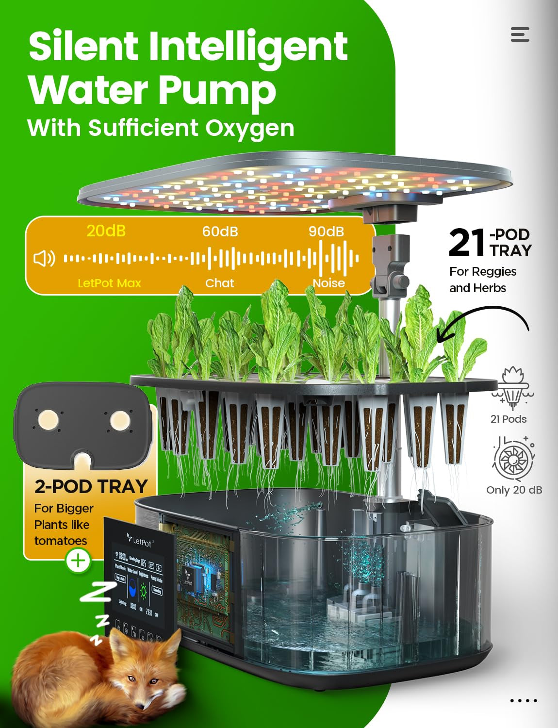 LPH-Max Hydroponic Grow System Kit, 21 Kapseln, App und WLAN, automatisch gesteuert, Smart Indoor Garden mit 36 ​​W LED-Licht, automatisches Tropfbewässerungsset, selbstverwaltete Pflege