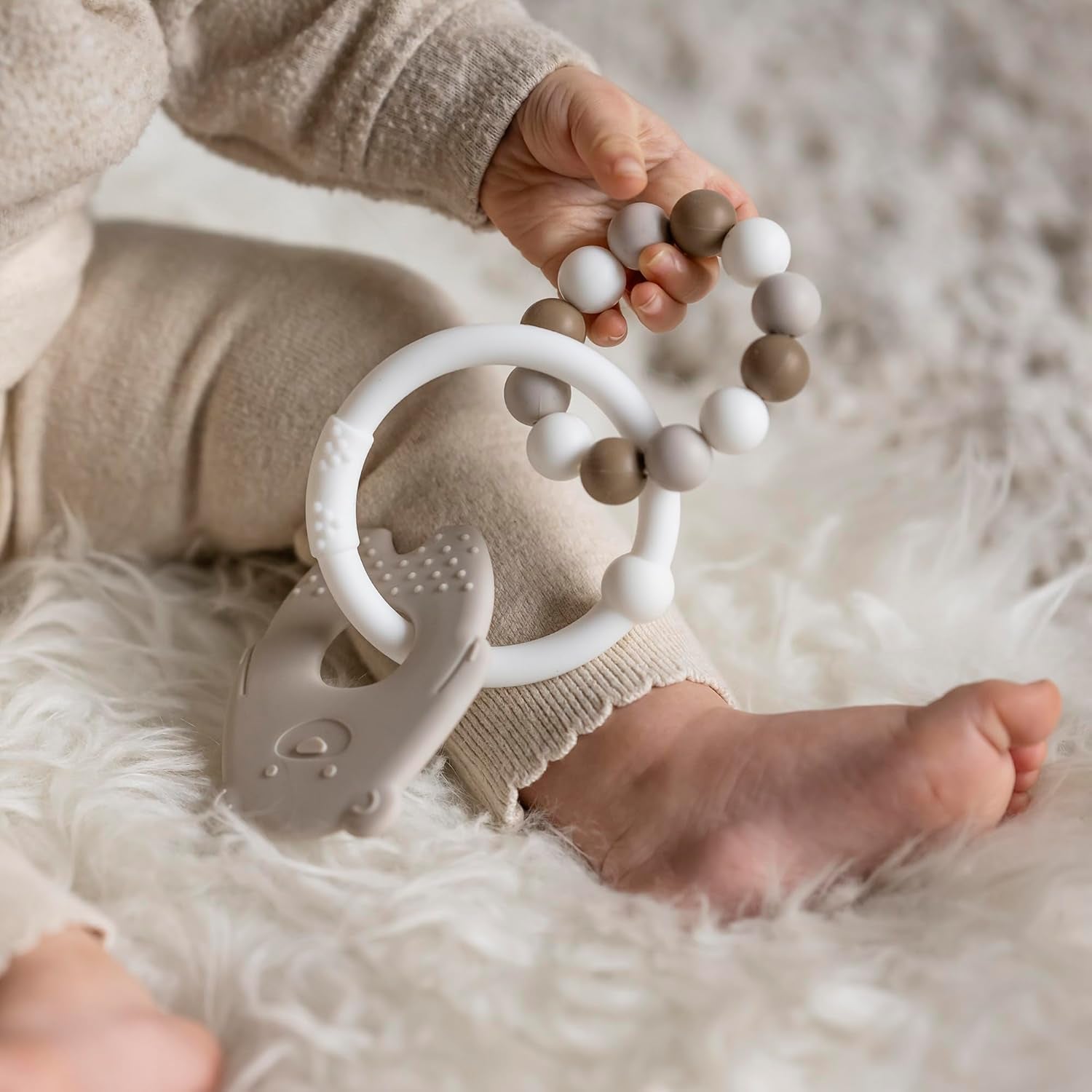 Inel de dentiție din silicon Nattou, ursuleț, fără BPA, aprox. 13 cm, silicon, culori argilă