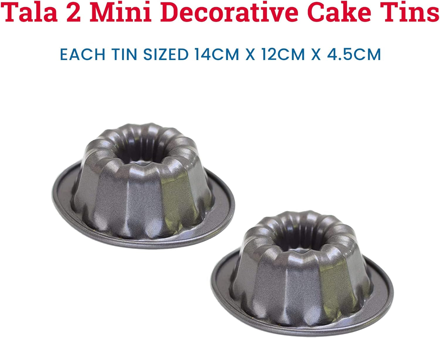 Tala Mini-Kuchenformen, Dekorativ, Antihaftend, Gugelhupf-Form, Gleichmäßige Hitzeverteilung, Gerillte Form, Karbonstahl, Breite, Flache Griffe, Spülmaschinen Und Gefrierschrankfest, 2 Stück Matrite si tavi pentru copt Naty Shop