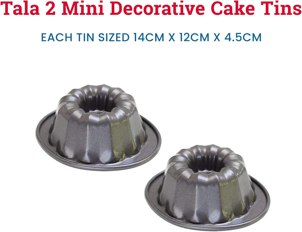 Tala Mini-Kuchenformen, Dekorativ, Antihaftend, Gugelhupf-Form, Gleichmäßige Hitzeverteilung, Gerillte Form, Karbonstahl, Breite, Flache Griffe, Spülmaschinen Und Gefrierschrankfest, 2 Stück Formen und Backbleche Naty Shop