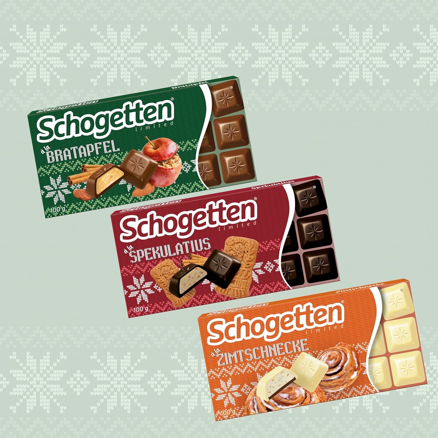 Schogetten Winter Edition mit reifen Äpfeln I Schokoriegel 100g I mit Vollmilchschokolade und in praktischen Einzelstücken