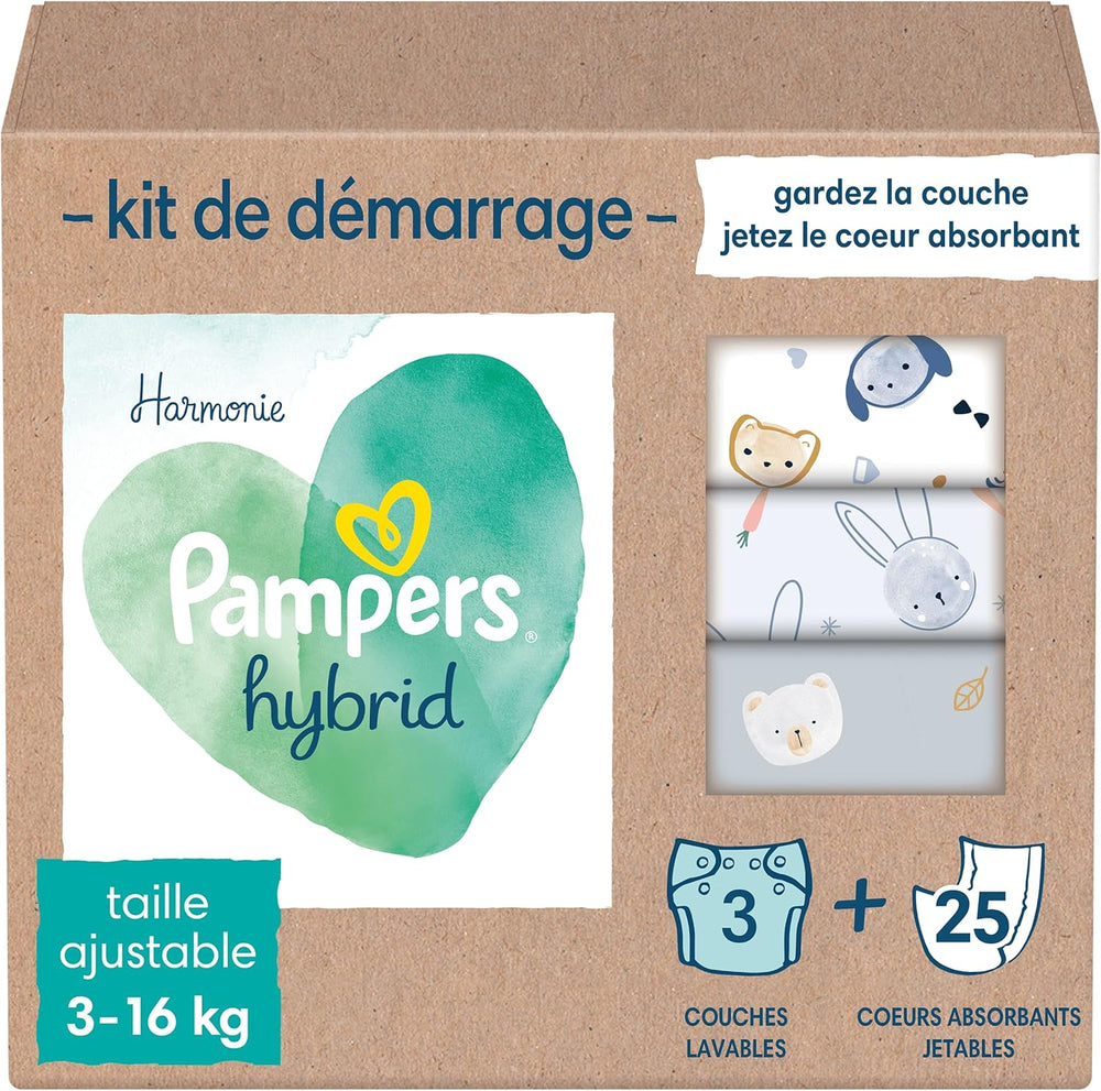 Pampers – Harmony Hybrid Starter Pack, 3 waschbare Windeln + 25 Einweg-Oberschichten – 1 Packung