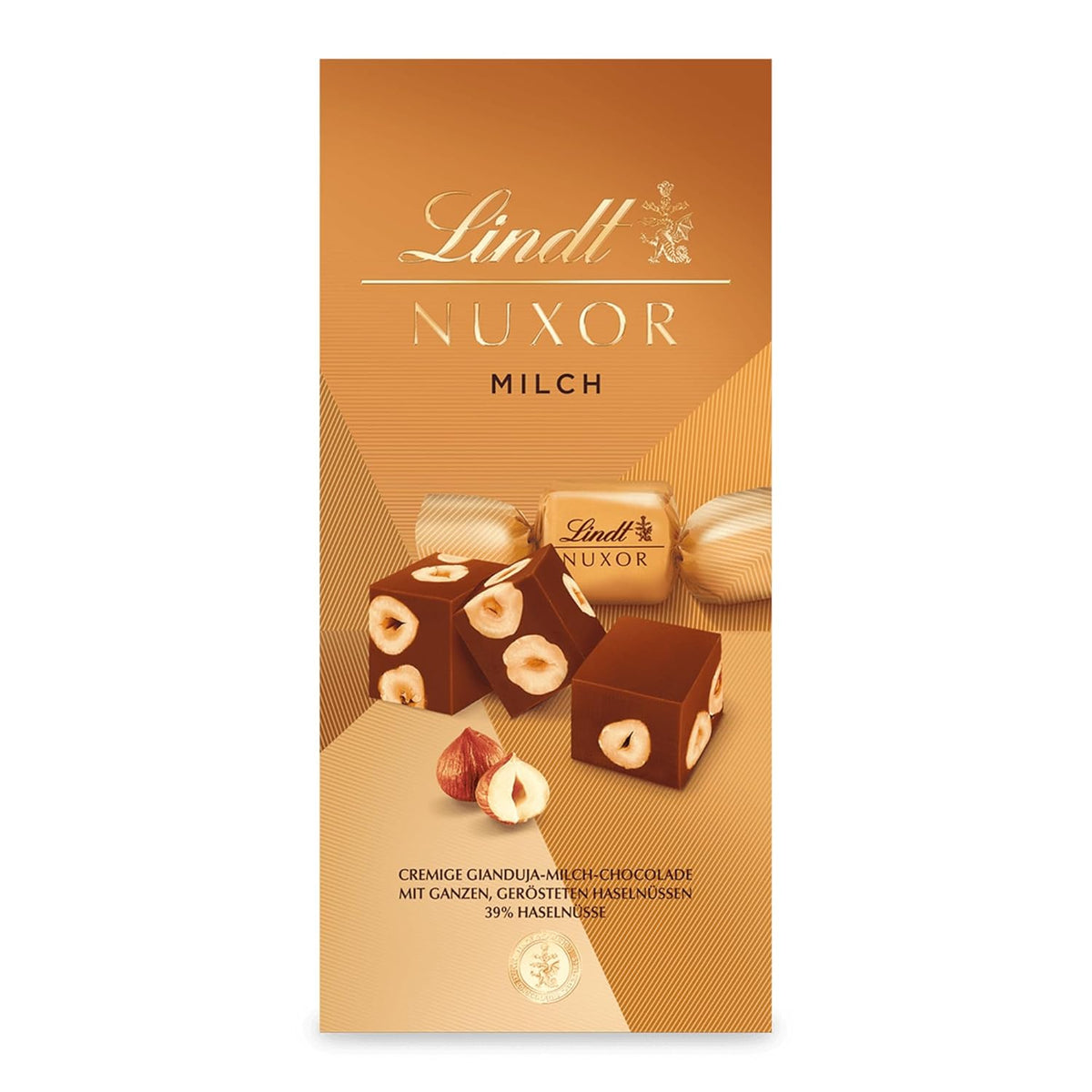 Lindt-Schokolade | NUXOR Milchschokolade-Beutel | 103g | Cremige Gianduja-Milchschokoladenwürfel mit gerösteten Haselnüssen | Schokoladengeschenk