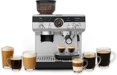 Espressor manual Krups Precision cu portafiltru și râșniță, aparat de cafea barista cu panou de control intuitiv, setări de pre-infuzare, espressor cu duză de abur, încălzire rapidă, XP801T10