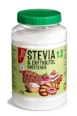 Stevia + Erythritol 1:3 Süßstoff | 1G = 3G Zucker | 100 % natürlicher Zuckerersatz – 0 Kalorien – 0 glykämischer Index – Keto und Paleo – 0 Netto-Kohlenhydrate – kein GVO – Castello seit 1907 – 1 kg Süßstoffe Naty Shop Standardtitel