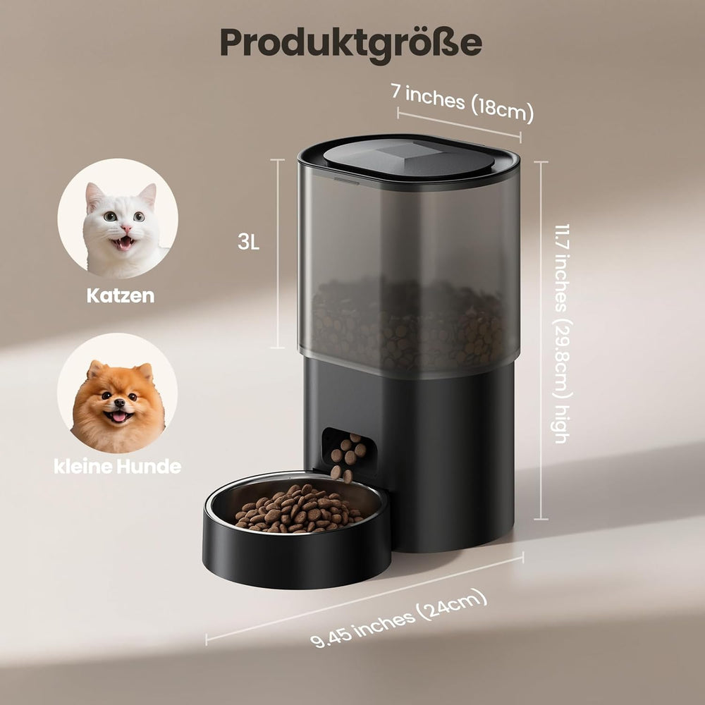 3L Automatischer Katzenfutterspender 2.5L Katzenbrunnen-Set, geräuscharmes App-steuerbares Fernfütterungsgerät mit 10 Mahlzeiten pro Tag, Anti-Verstopfungs-Design, ideal für Katzen & Welpen