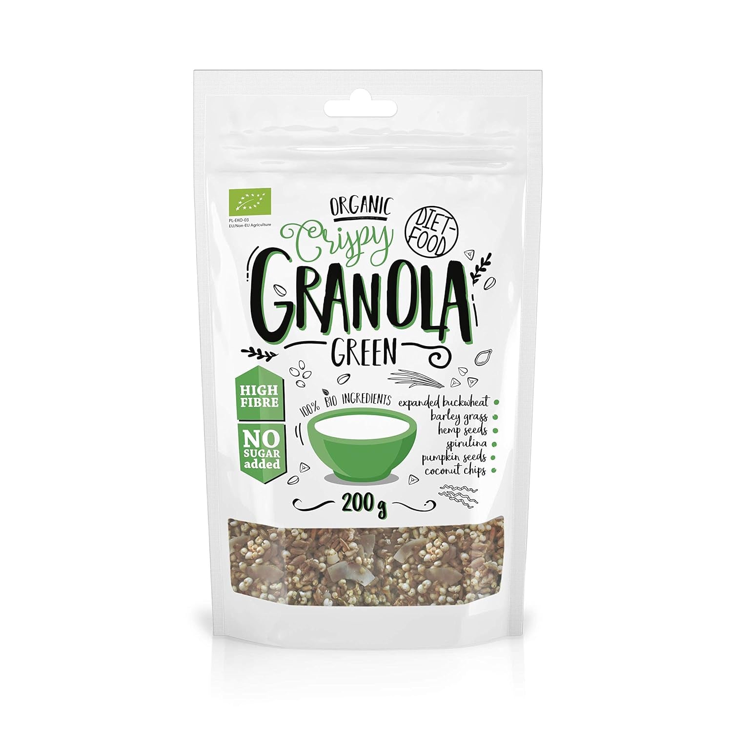 DIET-FOOD Keto Granola Mit Himbeere Low Carb Und Fettarm Glutenfreies Granola Frühstücksmüsli Non-Gmo Snack Ohne Zuckerzusatz 200G 1Er Pack Cereale Naty Shop 1 Stück (1Er Pack) Bio Green Granola