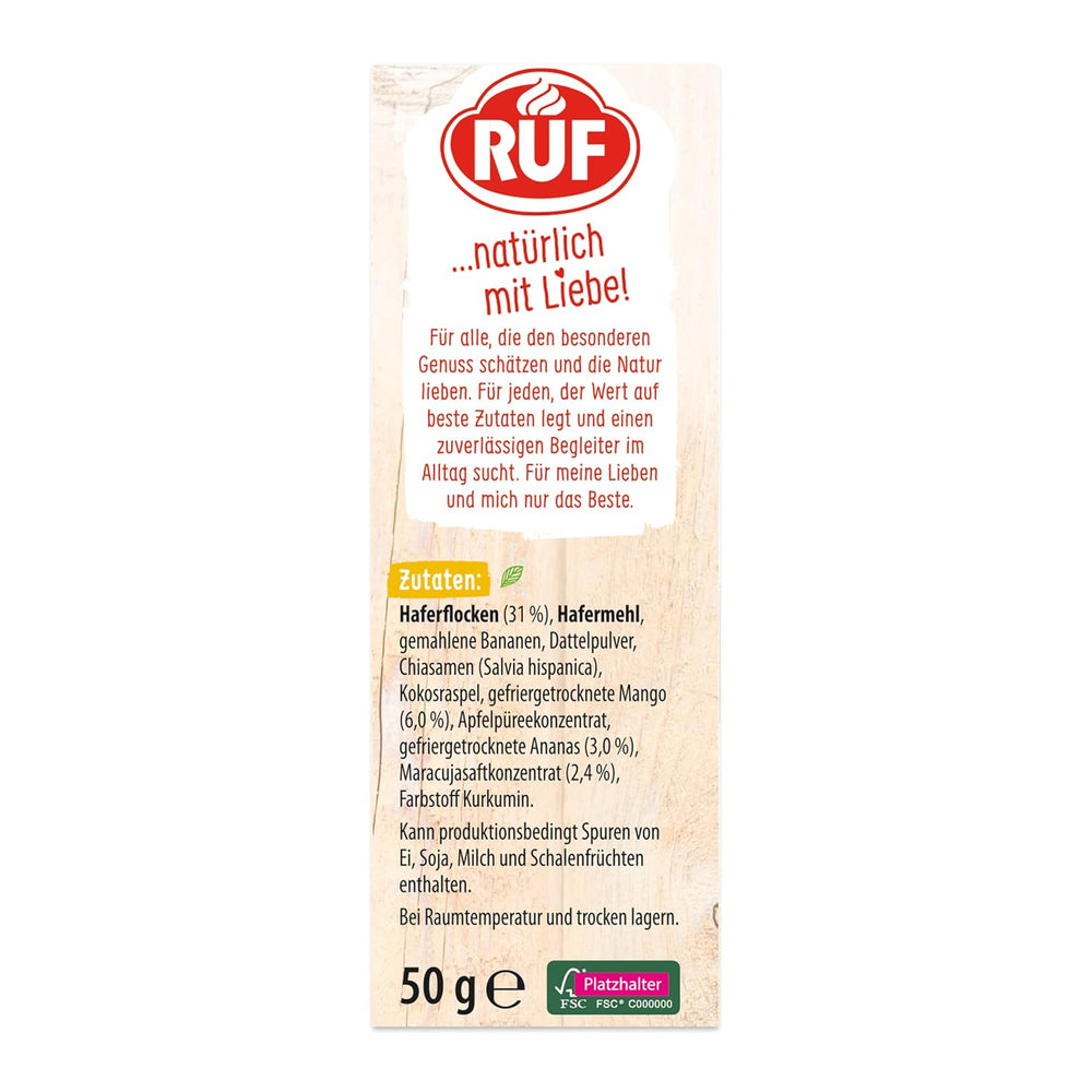 RUF Smoothie Bowl Tropilicious Mango Passion Fruit Hafer Frühstückssnack, schnell und einfach, vegan, 1 Beutel x 50 g (3er-Pack)