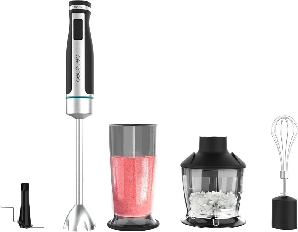 Cecotec Handmixer Powergear 1500 – Klingen aus Titanbeschichtung, 21 Geschwindigkeitsstufen, 1500 W, inklusive Glas mit Deckel. (Schwarz Und Edelstahl, XL) Kitchen Naty Shop 4 Zubehörteile