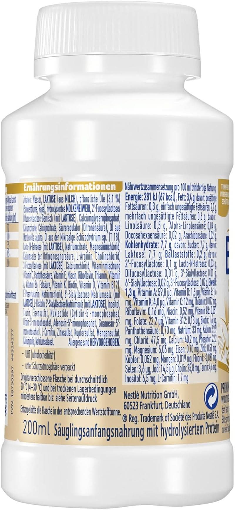 BEBA SUPREME PRE Anfangsmilch trinkfertig ab der Geburt, Babynahrung mit DHA, nur Laktose, palmölfrei, 8er Pack (8 x 200 ml) Mutter und Kind Naty Shop