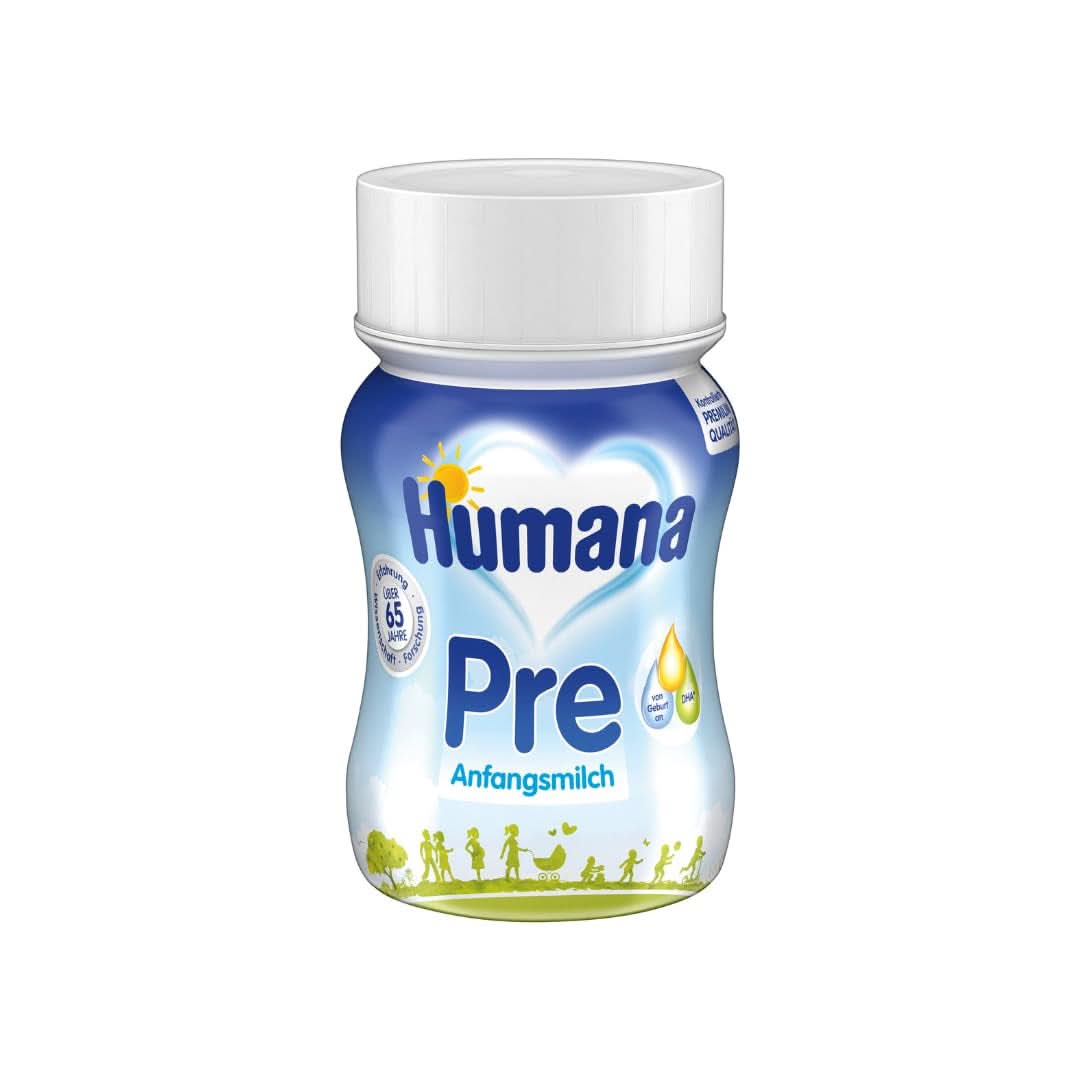 Humana Initial Milk trinkfertig, ab der Geburt, trinkfertige Milch für Säuglinge, zusätzlich zur Muttermilch oder als alleinige Vornahrung, Babynahrung nur mit DHA und Laktose, 24 x 90 ml Naty Shop Standardtitel