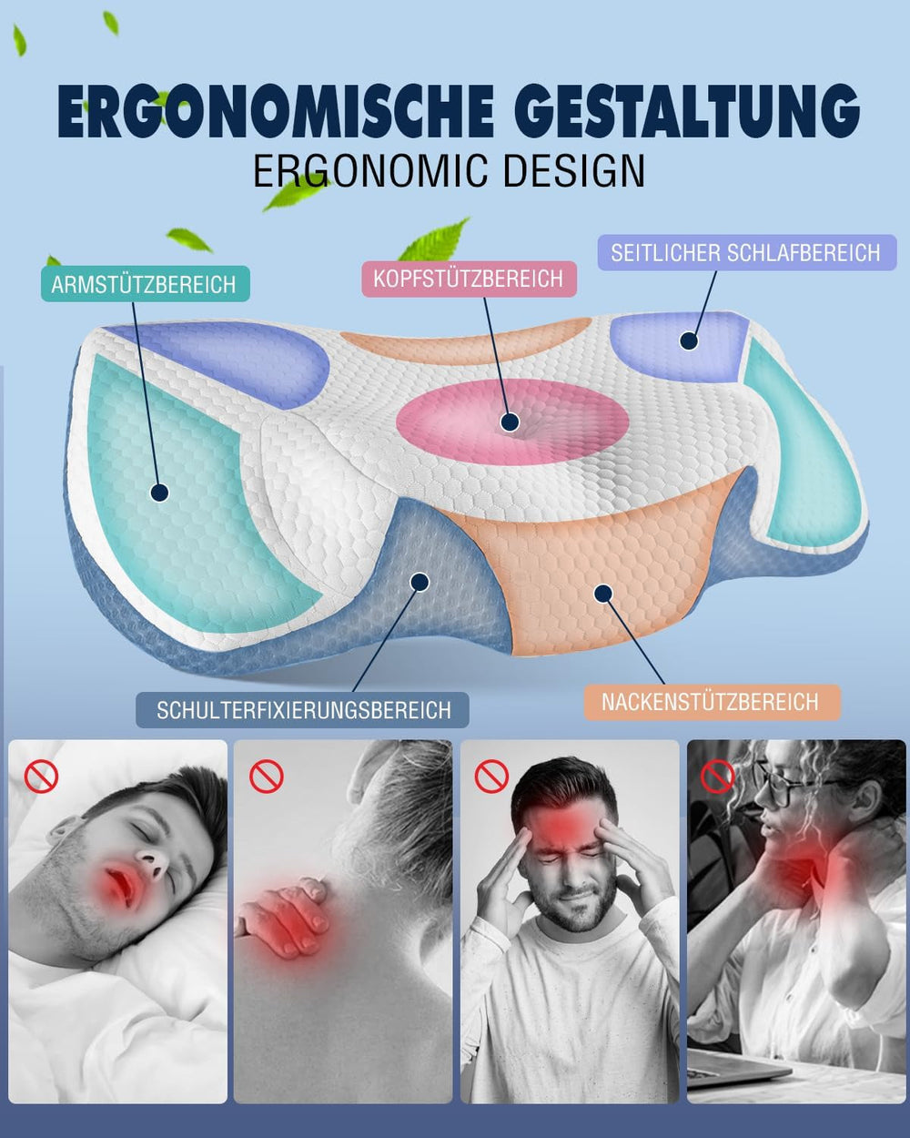 Pernă pentru gât, pernă ortopedică pentru dureri de gât din pernă cu spumă de memorie, pernă ergonomică pentru sprijin optim, pernă de sprijin pentru gât pentru spate lateral și suporturi abdominale Perne ortopedice cervicale Naty Shop