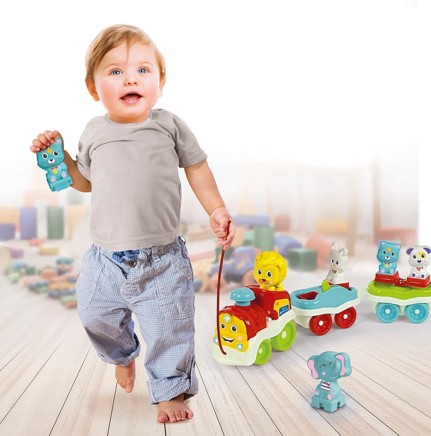 Clementoni Animali-3 Trenuleț electric, vorbitor, interactiv și extensibil, joc pentru copii de 1 an (versiunea italiană), fabricat în Italia, multicolor, 17740 Jucarii Bebe Naty Shop