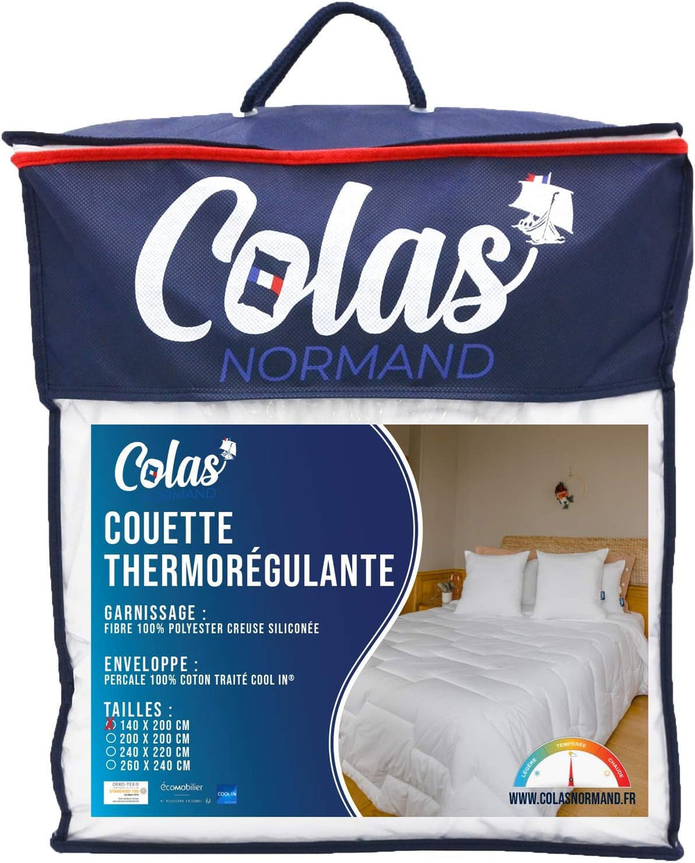 COLAS NORMAND Thermoregulierende Steppdecke, Cool In, Temperiert, 140 x 200 cm, Schweiß, optimale Belüftung, 100 % Perkal, Fresh Feel, Französisch, 53130255, Weiß Naty Shop Steppdecken und Steppdecken Weiß 140 x 200 cm