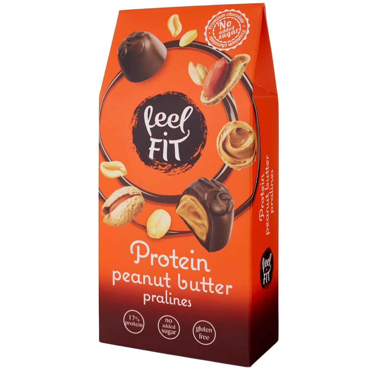 Feel FIT Erdnussbutter-Protein-Pralinen in hochwertiger Milchschokolade, ohne Zuckerzusatz, 17 % Protein, glutenfrei, 66 g (1 Packung)