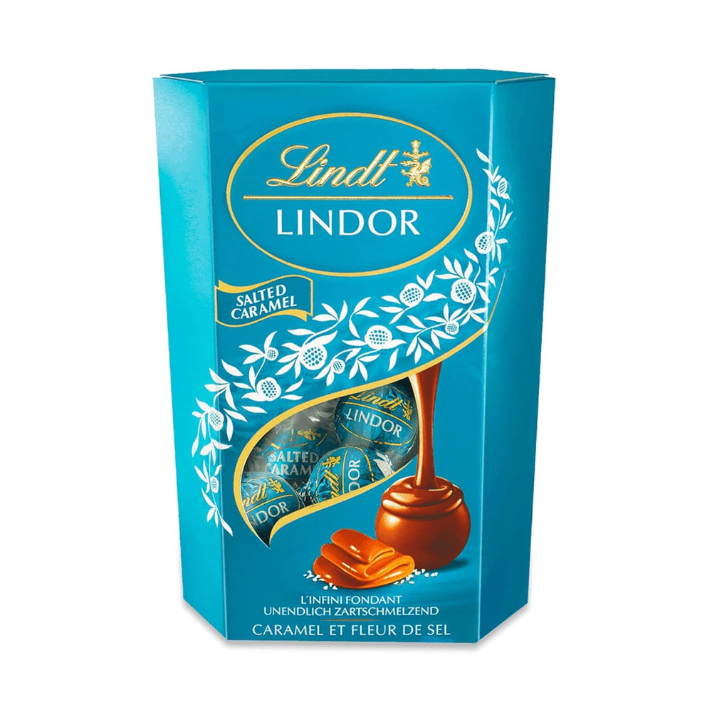 Lindt-Schokolade | LINDOR gesalzenes Karamell-Kornett | 500g | 38 Milchschokoladenkugeln mit Salzkaramellfüllung | Geschenk aus Schokolade