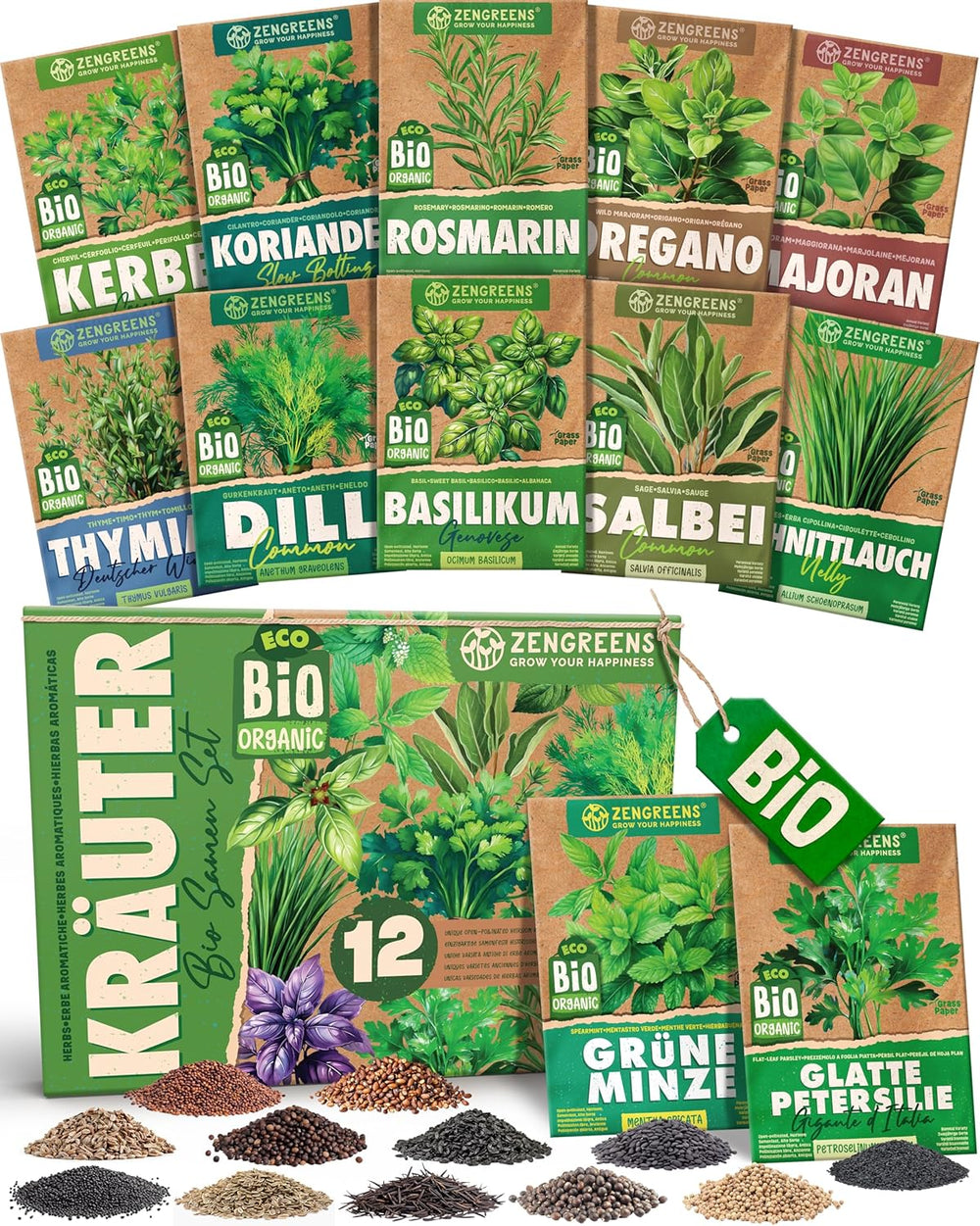 Bio-Basilikumsamen im 6er-Set – 6 Basilikumsamen für den einfachen Anbau im Garten, Balkon oder Hochbeet – Pflanzensamen – Setzlinge
