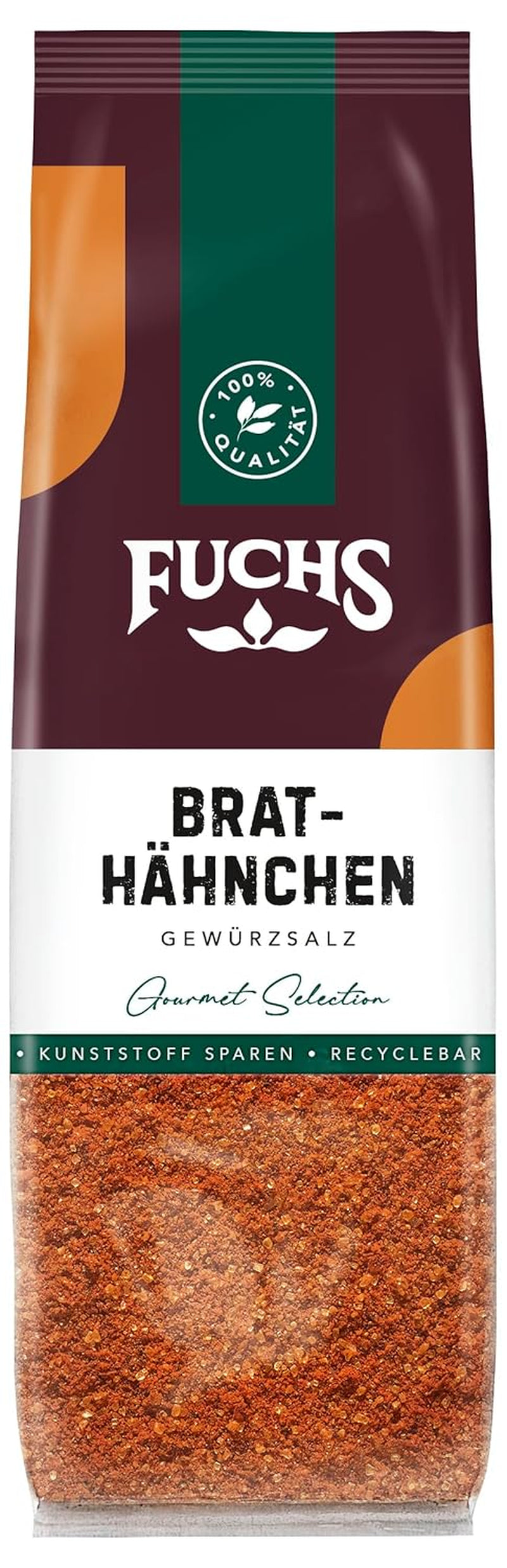 Fuchs Gewürze - Brathähnchen Gewürzsalz im recyclebaren Nachfüllbeutel, Salz zum Würzen von gebratenem Geflügel-Fleisch - 100 g