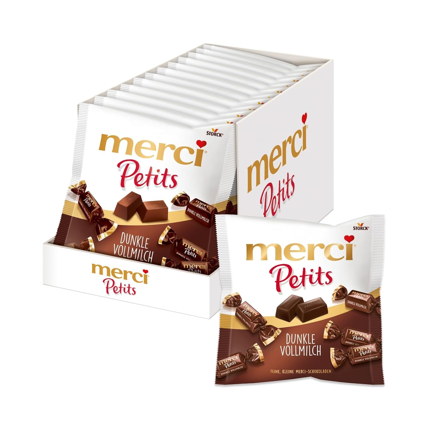 Merci Petits Kaffeecreme – 12 x 125 g – kleine weiße Schokoladenpralinen auf feiner Schokolade mit Kaffeecreme – einzeln verpackte Schokoladenpralinen