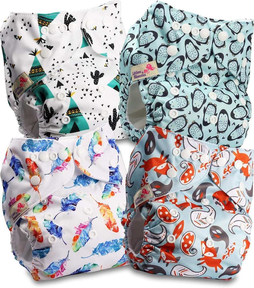 Littles and Bloomz FLP2-0406 Wiederverwendbare Standard-Clip-Windel, 4 Windeln