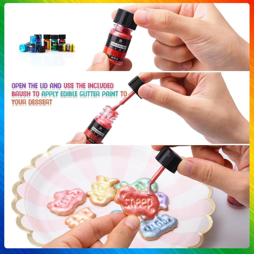 Sclipici comestibil lichid - sclipici alimentar curcubeu 7 culori pentru decorarea torturilor, băuturi, copt, brioșe - pudră sclipici alimentar comestibil lichid pentru cocktailuri, fondant, prăjituri