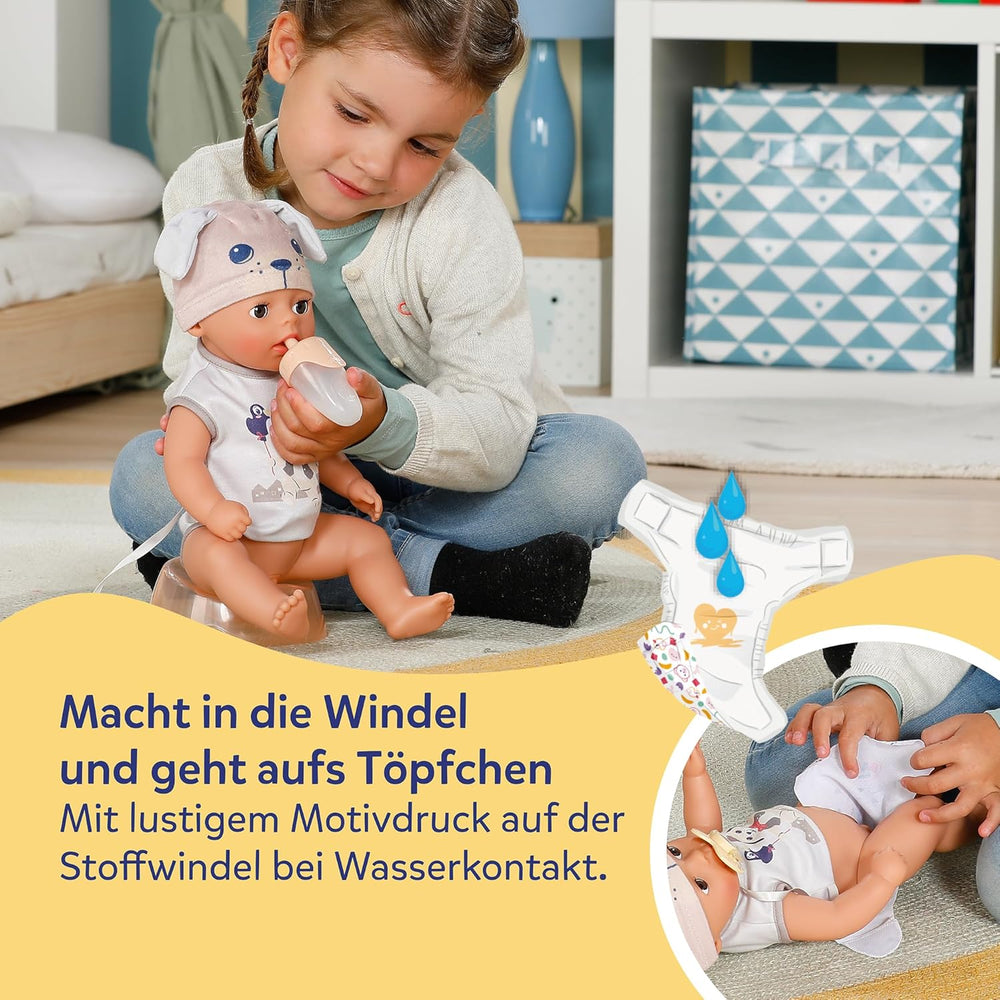 BABY Born Lukas in Strampler mit Hundemotiv, 36 cm große Puppe mit 7 Funktionen für Kinder ab 1 Jahr