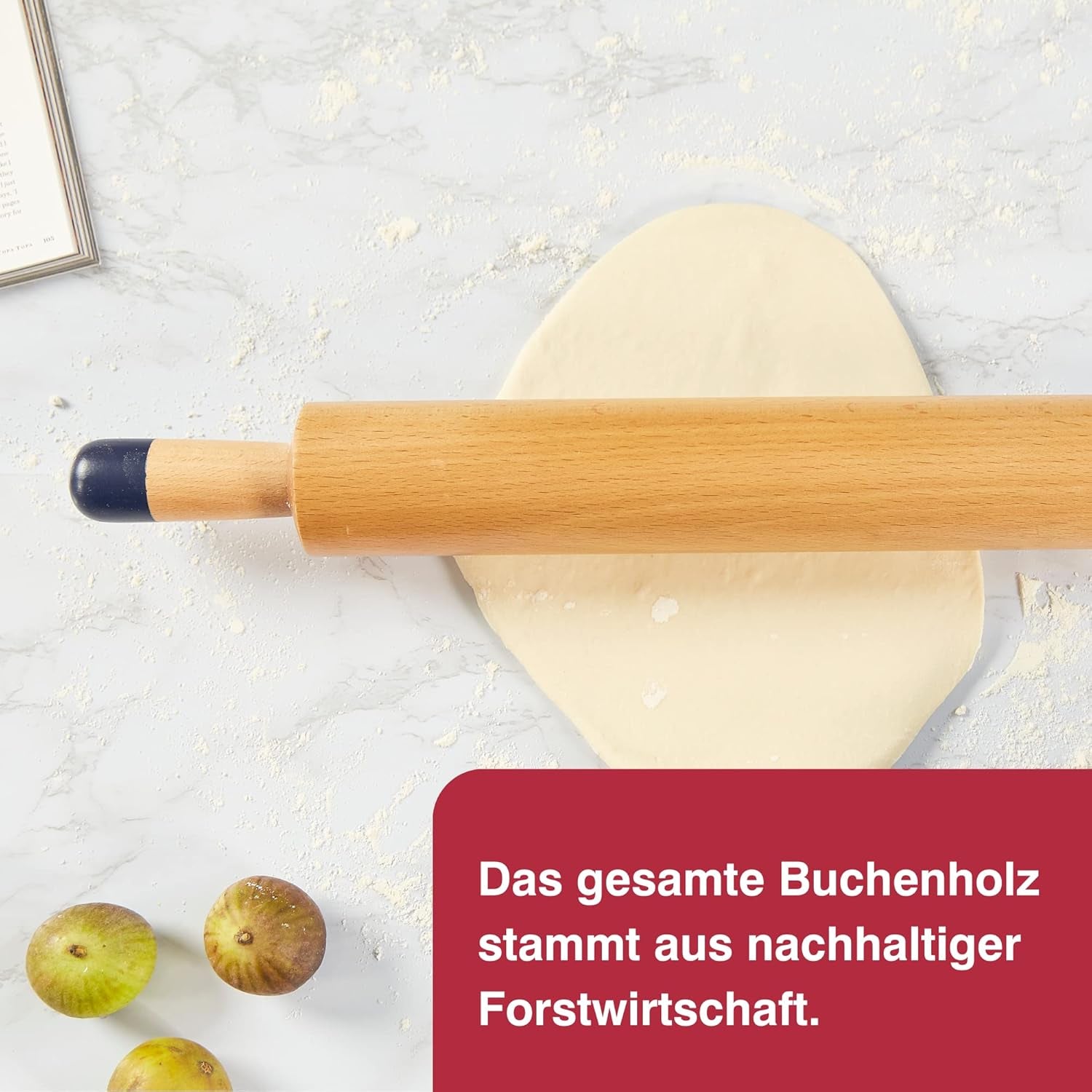 Zyliss E980212 Nudelhol, 47 cm, Holz/Silikon, Rollkuchen/Pizza/Baken/Teig/Mischungen, verantwortungsvoll angebautes Holz, Gewicht sorgt für gejämiges Rollen
