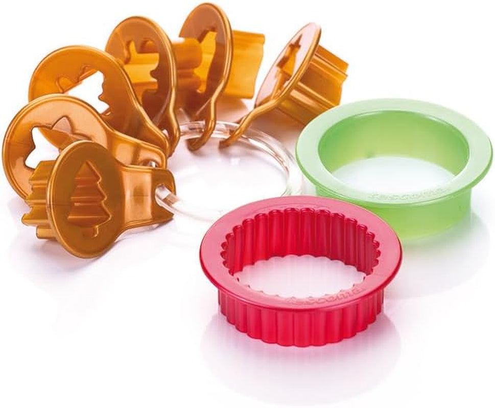 Forme de biscuiți de Crăciun Tescoma 630912 pentru fursecuri Linzer Delicia, 8 bucăți, verde/galben/roșu