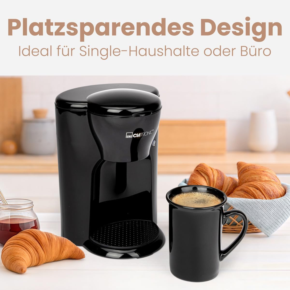 Cafetieră Clatronic® cu 1 ceașcă | Espressor perfect pentru persoane singure | Espressor cu filtru, inclusiv ceașcă ceramică | Espressor mic cu filtru, ideal pentru călătorii | KA 3356