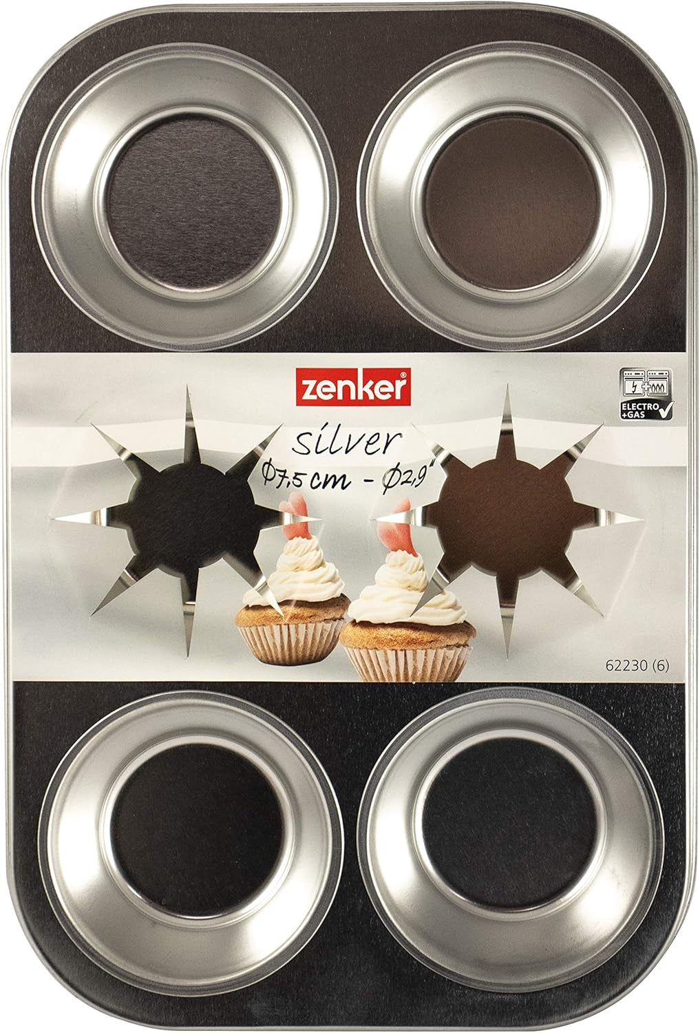 Zenker 62230 Backblech Cupcake/Muffin 6 Stück, Band 29 x 19,5 x 3 cm, Silver Line Formen und Backbleche Naty Shop
