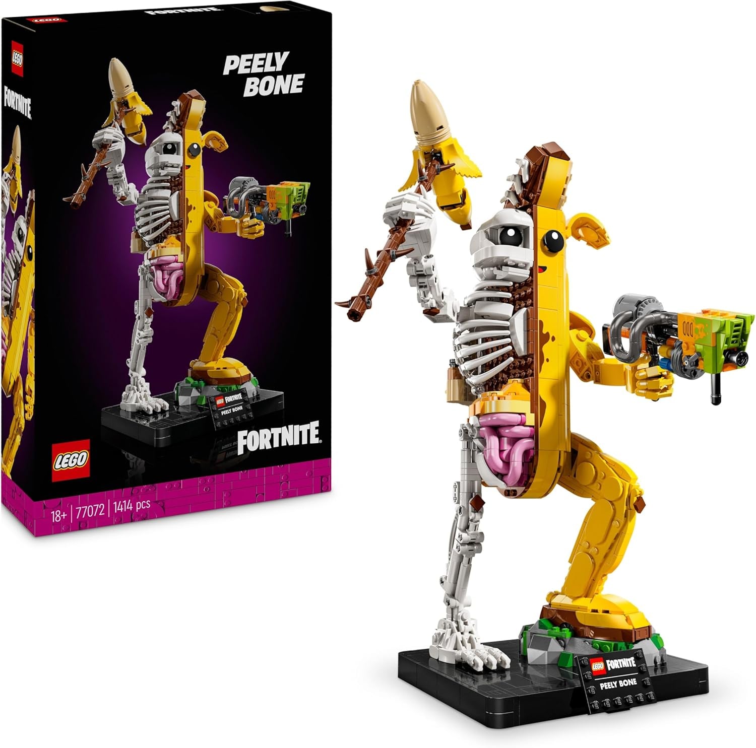 LEGO Fortnite Knochen-Schali – Gamer Modellbau – Bauset für Erwachsene – Schalenschläger Spitshacke, Farbwerfer, Bananenrucksack – Gaming Deko – DIY Set – Gaming Geschenk für Erwachsene & Fans – 77072