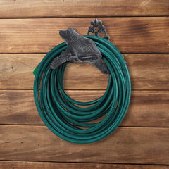 Suport furtun de grădină Relaxdays, fontă, design broască, nostalgic, suport furtun, ÎxLxA: 19 x 27 x 17 cm, gri