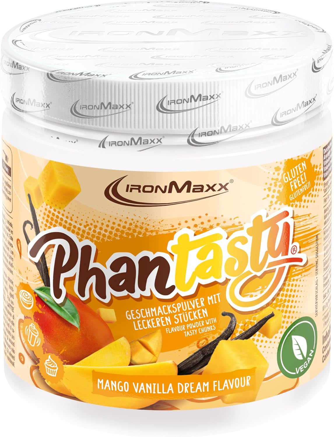 Ironmaxx Phantasty - Cremiger Pfirsich 250G Dosis | Veganes Geschmackspulver mit echten Frucht- oder Nussstückchen | Perfekter Zuckerersatz Süßstoffe Naty Shop 250 G (1Er Pack) Mango Vanilla Dream