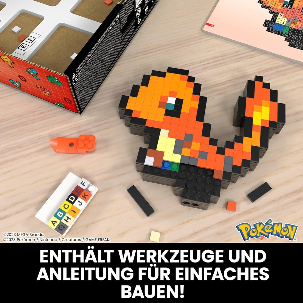 MEGA Pokémon Glumanda - Figură construibilă în aspect retro, Pixel Art, Inclusiv bază pentru montare pe perete, Pentru constructori și colecționari adulți, HTH76 Action figures Naty Shop