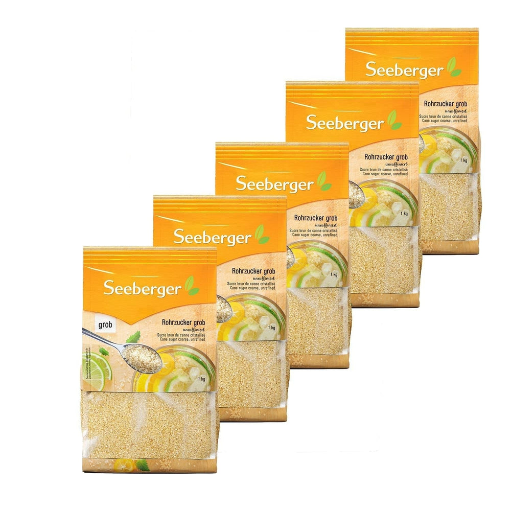 Seeberger Rohrzucker Grob 5Er Pack: Vollrohrzucker Besonders aromatisch - Ideal Für Cocktails Und Zum Backen - Grob - Unraffiniert, Vegan (5 X 1 Kg) Süßstoffe Naty Shop