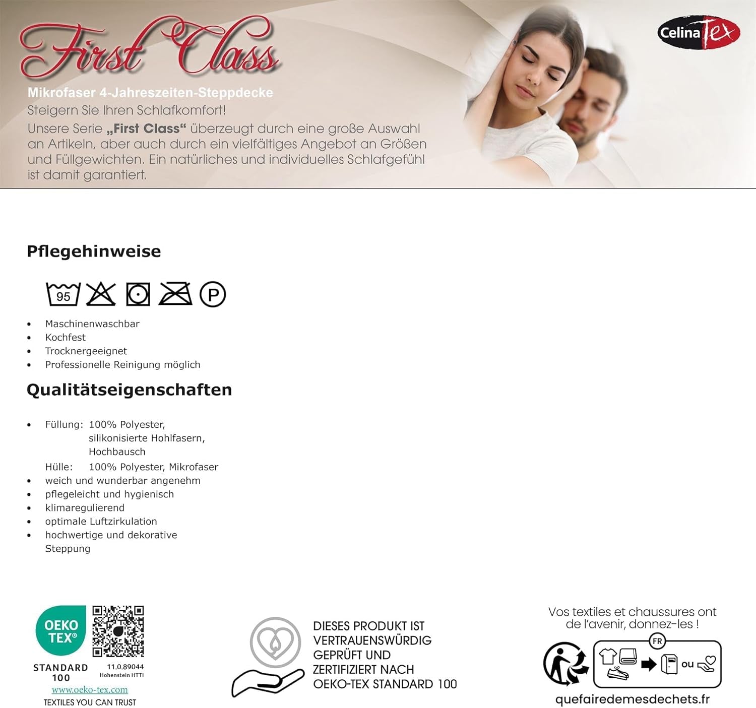 Celinatex First Class 4-Jahreszeiten-Bettdecke 140 x 200 cm Winter Sommer atmungsaktive Bettdecke Bettdecken und Steppdecken Naty Shop